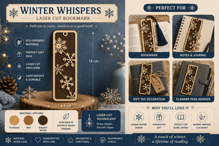 Winter Whispers Laser Cut SVG File winter whispers bookmark,