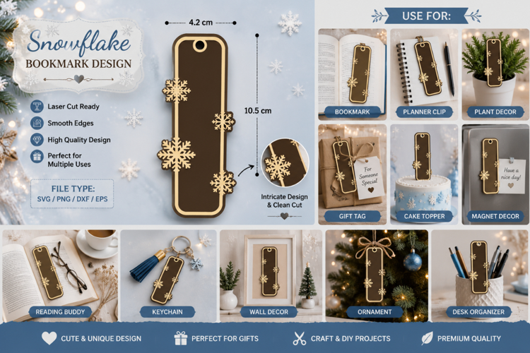 Snowflake Cross Laser Cut SVG File snowflake cross bookmark,