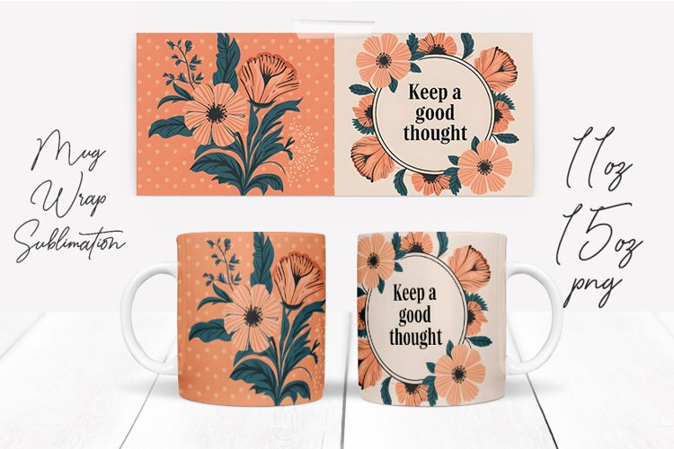 Watercolor Floral Happening Saying Quote Mug Wrap Design example image 1
