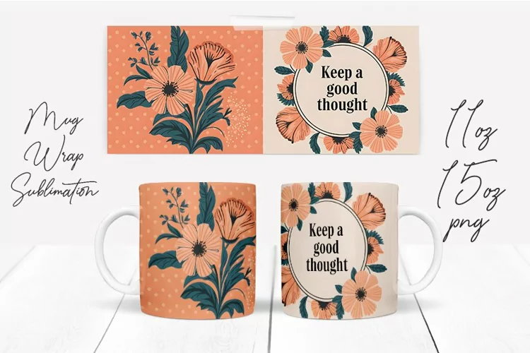 Watercolor Floral Happening Saying Quote Mug Wrap Design
