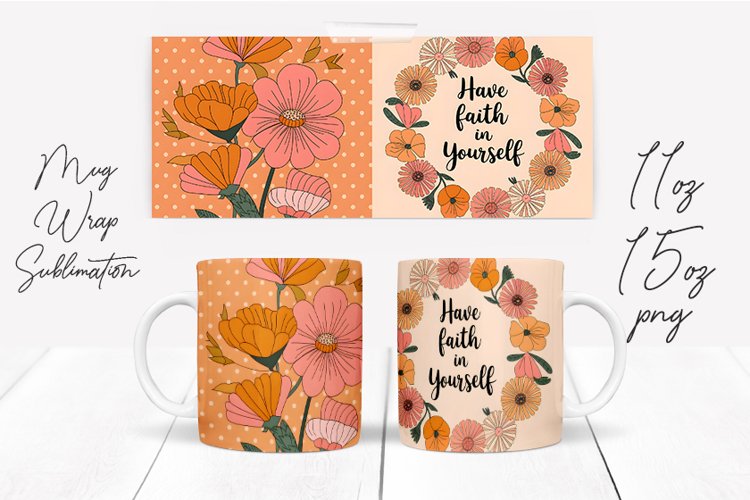 Watercolor Floral Happening Saying Quote Mug Wrap Design