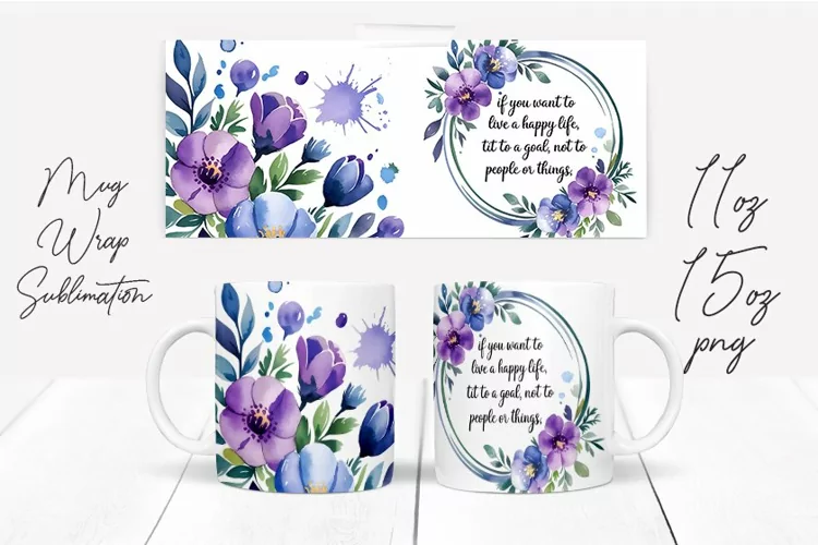 Watercolor Floral Happening Saying Quote Mug Wrap Design