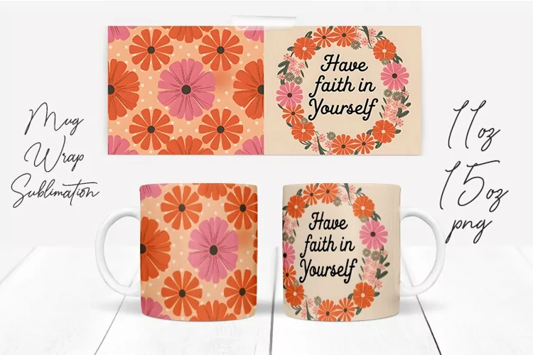 Watercolor Floral Happening Saying Quote Mug Wrap Design