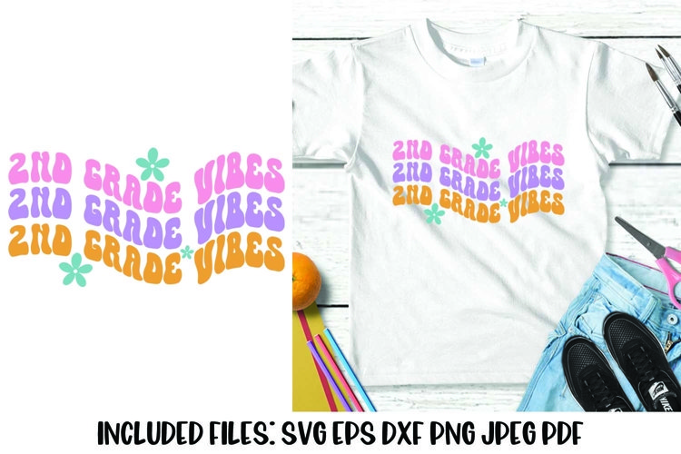 2nd Grade Vibes Retro Wavy Text SVG example image 1