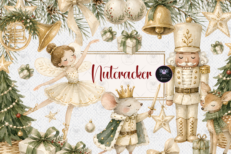 Nutcracker Ballet Christmas Watercolor Clipart