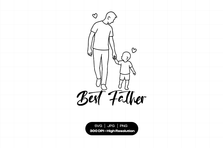 Father and Son SVG Line Art, Best Father Design