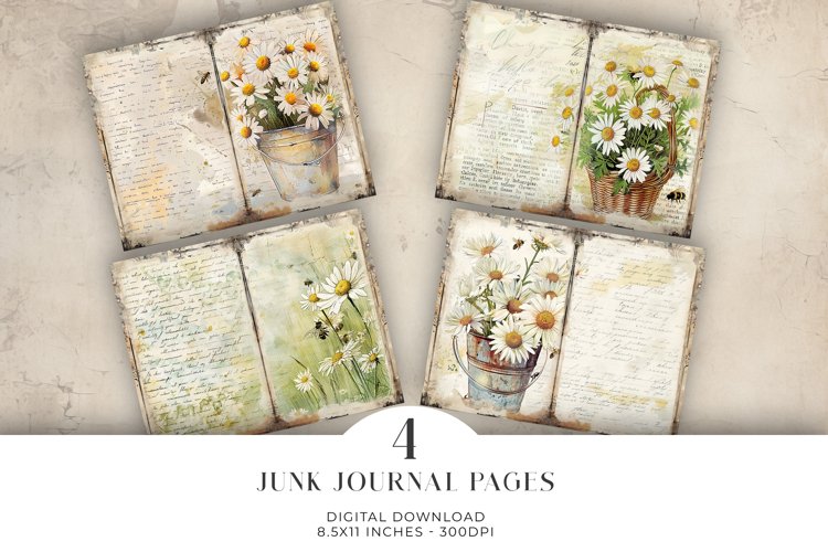 Watercolor Flowers Junk Journal Digital Paper Bi-fold