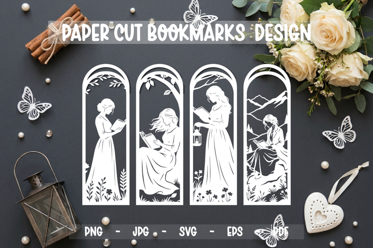4 Bookmarks Paper cut SVG Laser cut, Cricut,Silhouette