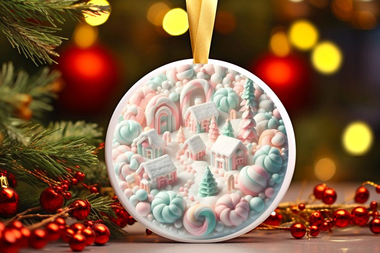 Round Winter Scene Ornament Sublimation PNG