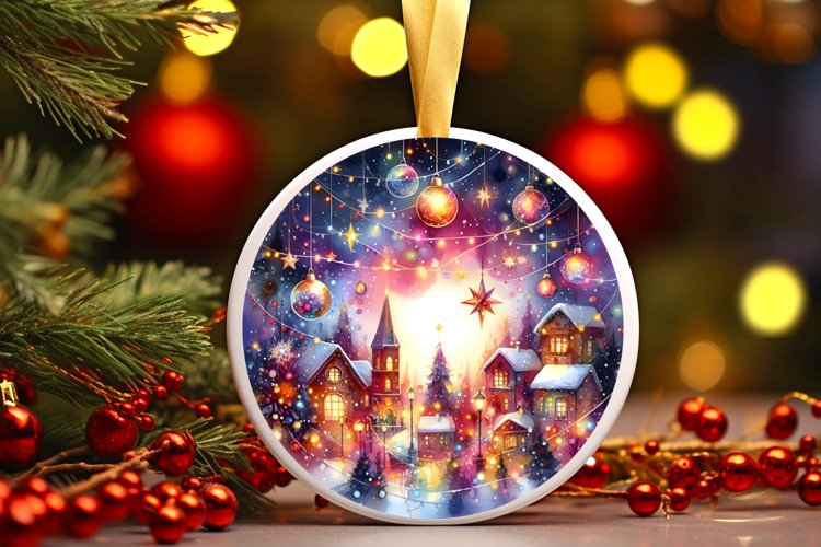 Watercolor Christmas Lights Ornament example image 1