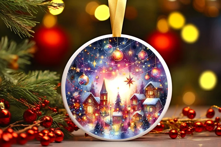 Watercolor Christmas Lights Ornament