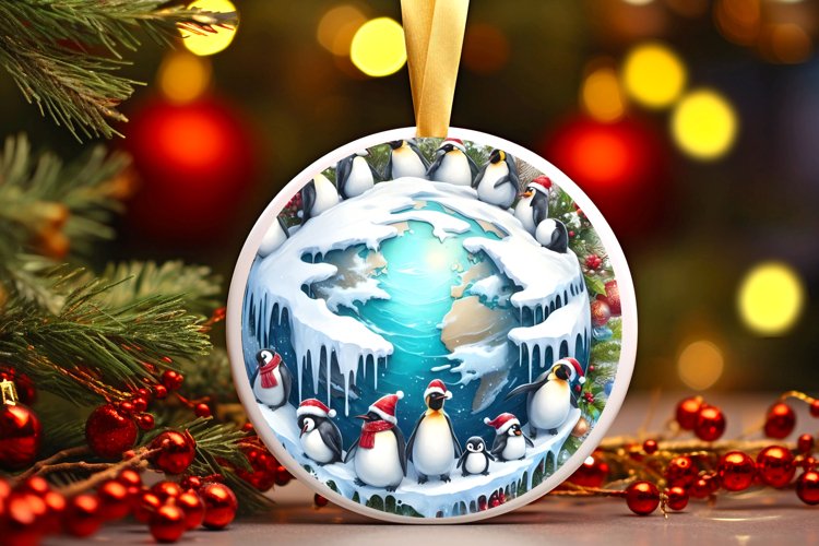 Watercolor Christmas Penguins Ornament