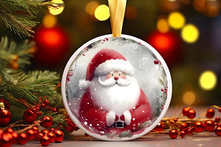 Christmass Santa Watercollor Christmass Round Ornament example image 1