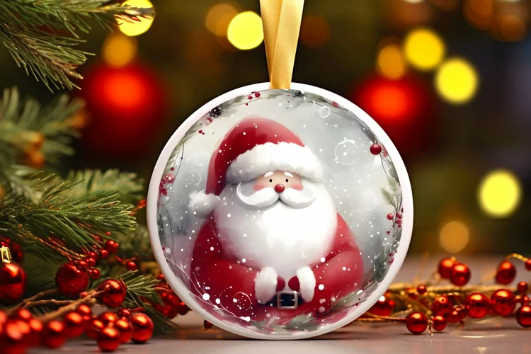 Christmass Santa Watercollor Christmass Round Ornament