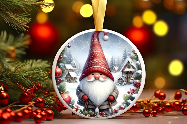 Watercolor Christmas Gnome Ornament