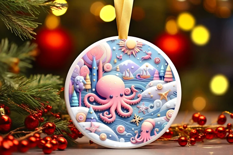 Round Christmas Ornament Sublimation|Clipart