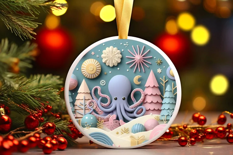 Round Christmas Ornament Sublimation|Clipart