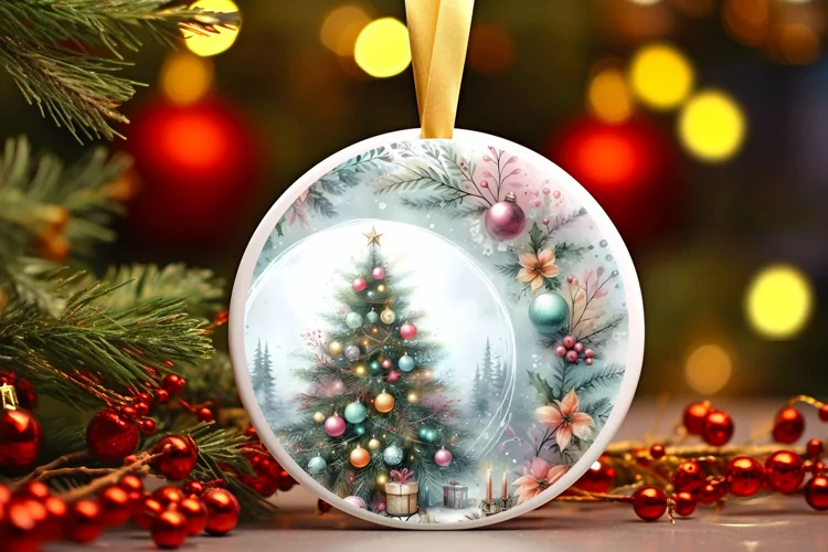 Round Christmas Ornament Sublimation|Clipart