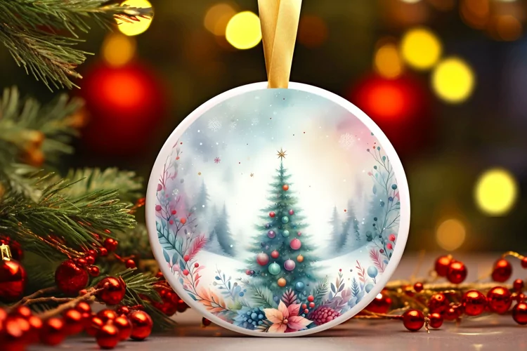 Round Christmas Ornament Sublimation|Clipart