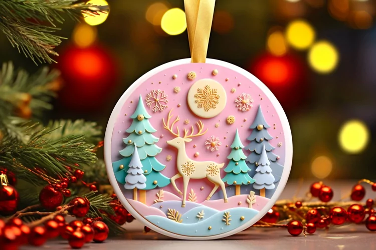 Round Christmas Ornament Sublimation|Clipart