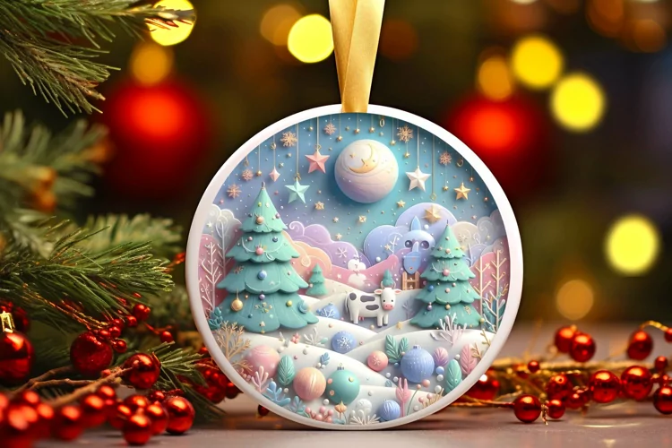Round Christmas Ornament Sublimation|Clipart