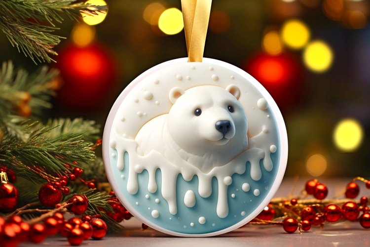 Melting 3D Polar Bear Christmas Ornament PNG
