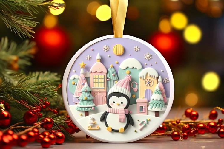 Round Christmas Ornament Sublimation|Clipart