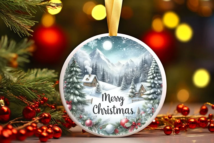 Winter Scene with Large Text Christmas Round Ornament
