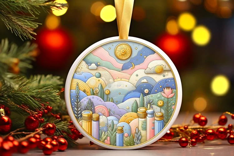 Round Christmas Ornament Sublimation|Clipart