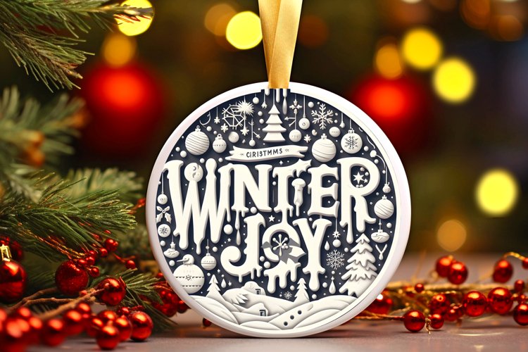 Winter Joy Round Ornament Sublimation PNG