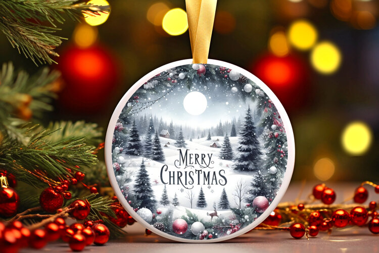 Round Christmass Ornament Sublimation|Clipart example image 1
