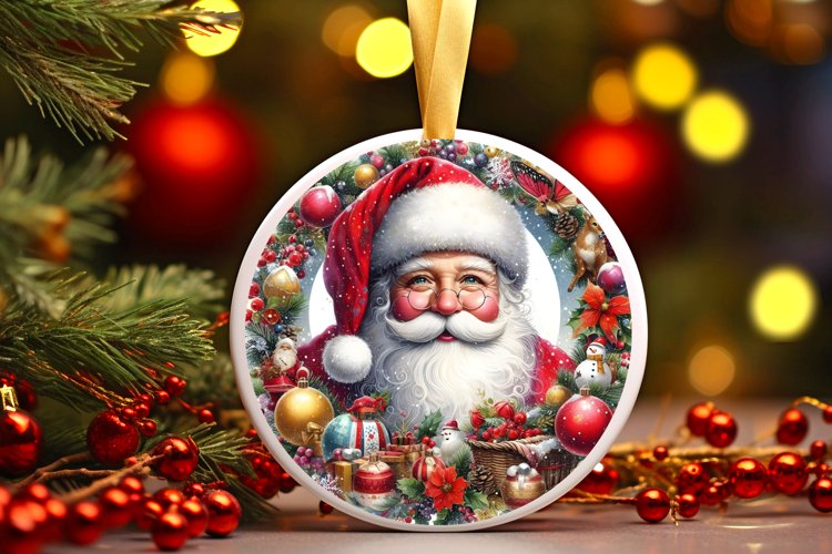 Colorful Santa Round Ornament Sublimation PNG
