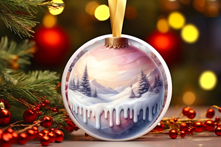 Winter Scene Round Ornament Sublimation PNG