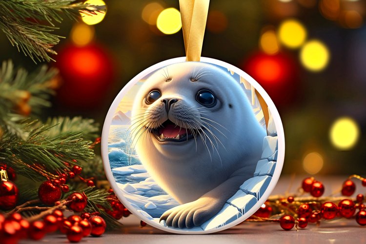 Melting Ice Wall with Smiling Seal Round Ornament example image 1