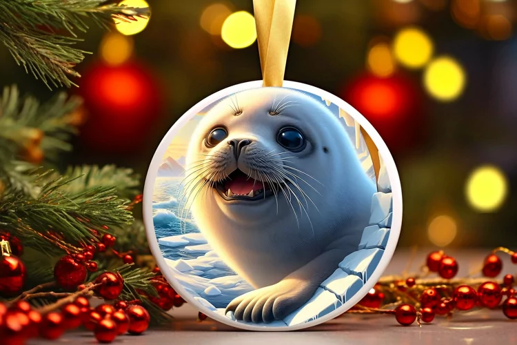 Melting Ice Wall with Smiling Seal Round Ornament
