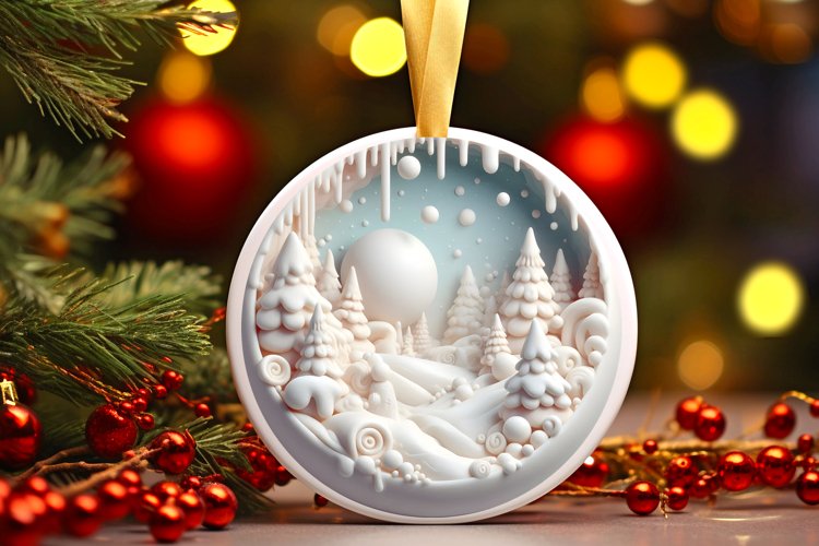 Winter Scenee Martzipan 3D Round Ornament PNG