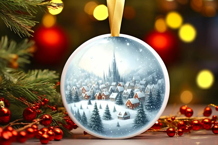 Watercolor Winter Scene Ornament