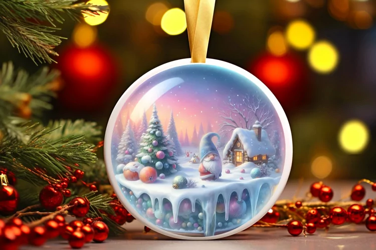 Pastel Watercolor Winter Gnome Round Ornament