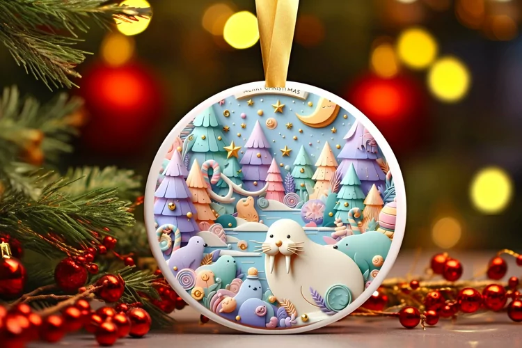 Round Christmas Ornament Sublimation|Clipart