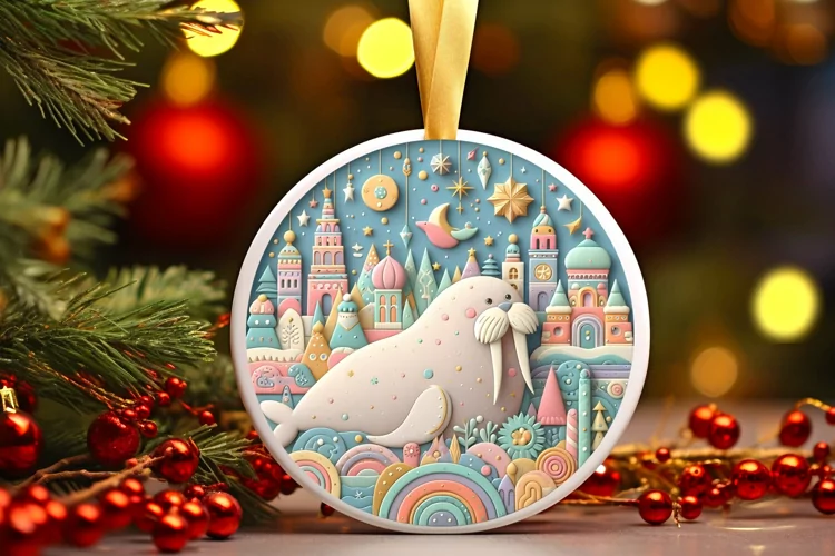 Round Christmas Ornament Sublimation|Clipart