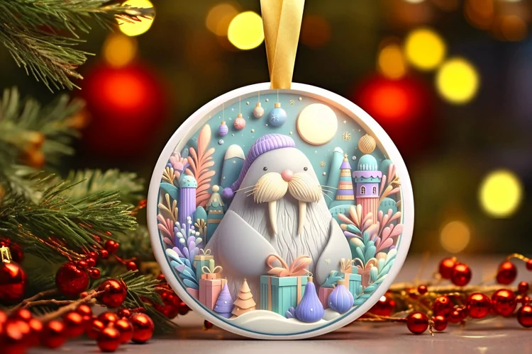 Round Christmas Ornament Sublimation|Clipart