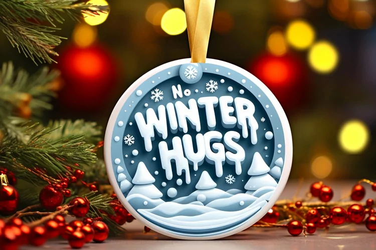 3D Winter Hugs Round Ornament Sublimation PNG