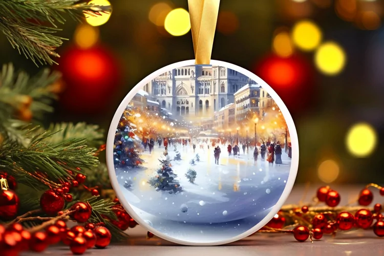 3D Winter Spain Round Ornament Sublimation PNG