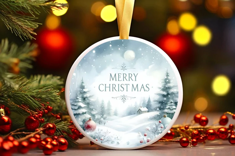 Pastel Watercolor Round Christmas Image with Merry