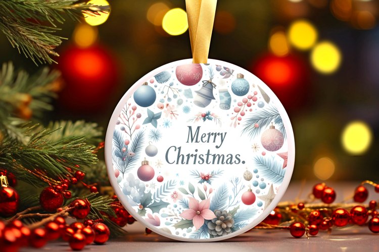Merry Christmas Type Treatment Round Ornament Sublimation example image 1