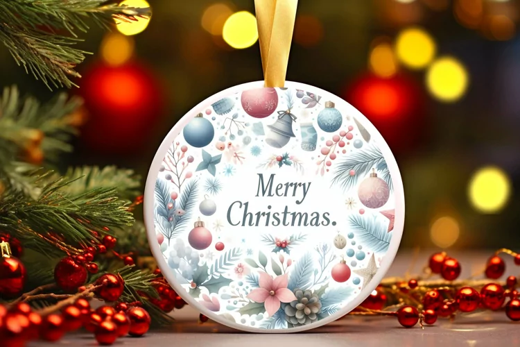 Merry Christmas Type Treatment Round Ornament Sublimation