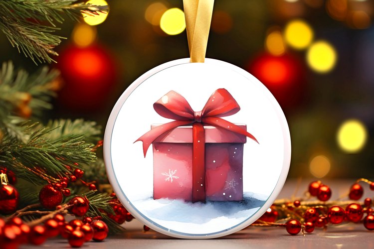 Watercolor Gift Round Ornament Sublimation PNG