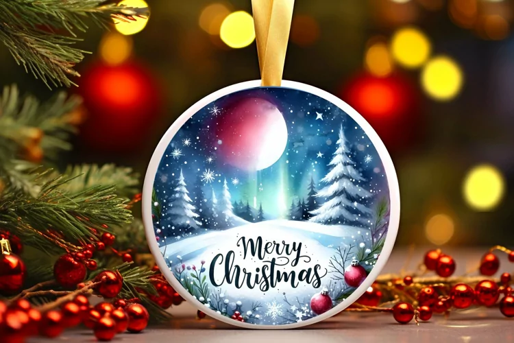 Winter Scene with Merry Christmas Round Ornament Sublimation