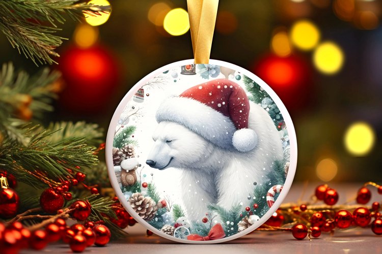 Polar Bear Round Ornament Sublimation PNG