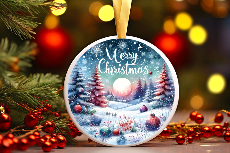 Round Christmass Ornament Sublimation|Clipart example image 1